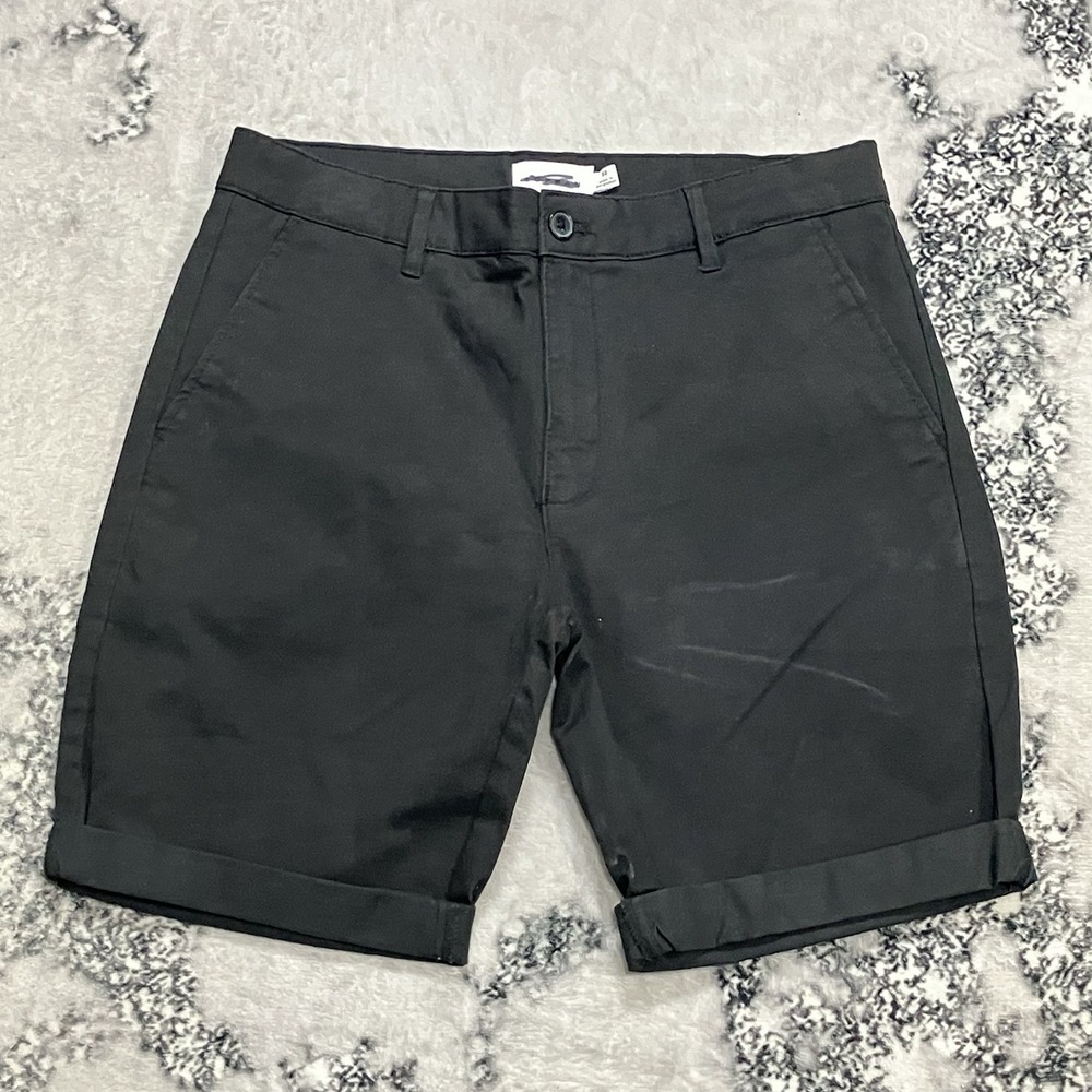 Topman Mens Black Chino Shorts Size 32 Cuffed‎ Casual Flat Front NWOT
